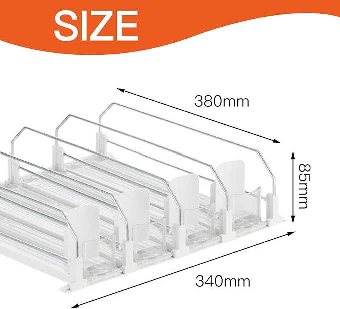Drink Organizer for Fridge, Soda Can Automatic Dispenser for Refrigerator, Self Pushing Glide Beverage thruster, 4 Row White