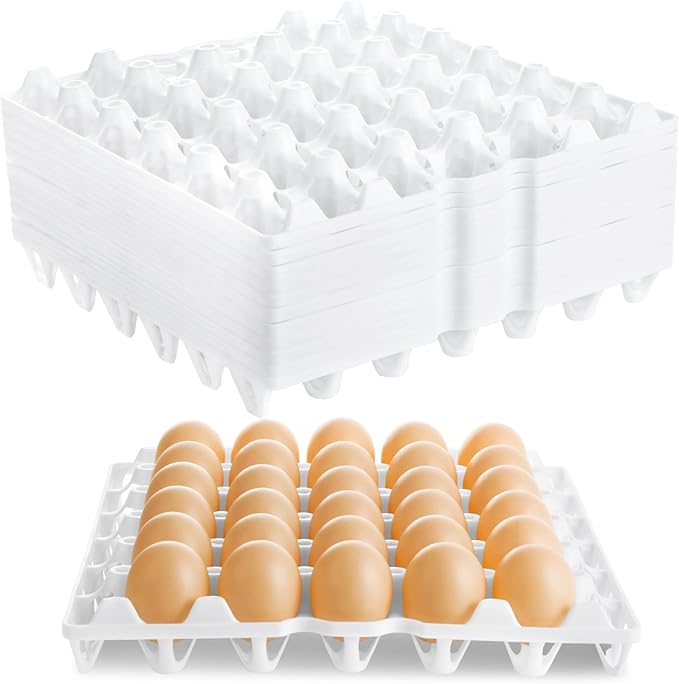 ZUQIAN 12 Pack Plastic Egg Tray Egg Crates, Stackable Egg Cartons Flats Each Holds 30 Eggs, Bulk Egg Trays for Home Chicken Farmers to Packing, Storage, Shipping Eggs - White