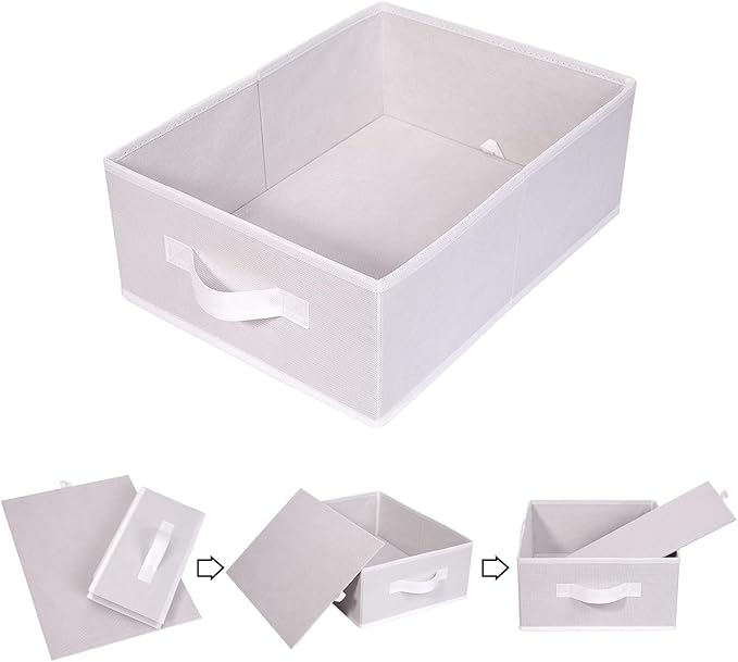 BOMKEE Clothings Collapsible Storage Bins, Foldable Organizers and Storage Baskets Cube Storage Bin for Bedroom Living Room (4 Pack) (White, 15.4x11.4x5.5inch)