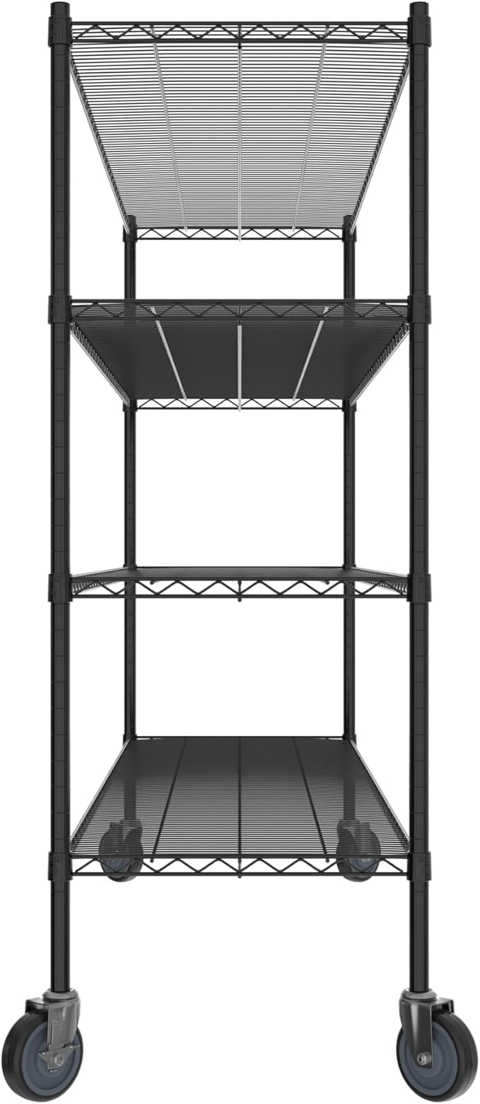 Commercial NSF Listed Black Epoxy Mobile Wire Shelving Kit 21" x 72" x 60", with 4 Shelves Perfect for Warehouse, Walk-in Refrigerator, Freezer, Grocery Store, Restaurant, Dishroom