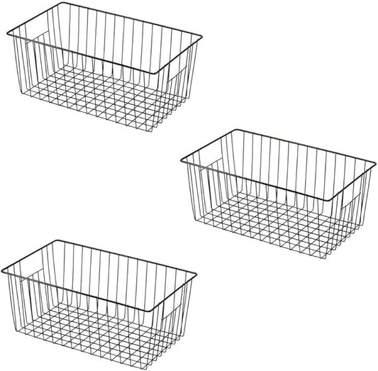 Y.Z.Bros 16" L x 12" W Wider Freezer Storage Organizer Baskets Container, Metal Wire Chest Upright Refrigerator Divider Bins with Built-in Handles for Cabinet, Pantry, Closet, Kitchen, Black
