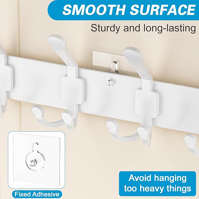 Over The Door Hooks Organizer, Door Hanger Towel Rack with 2 Baskets, Adjustable Over The Door Coat Rack, Back of Door Storage for Bedroom, Kitchen, Bathroom (White)