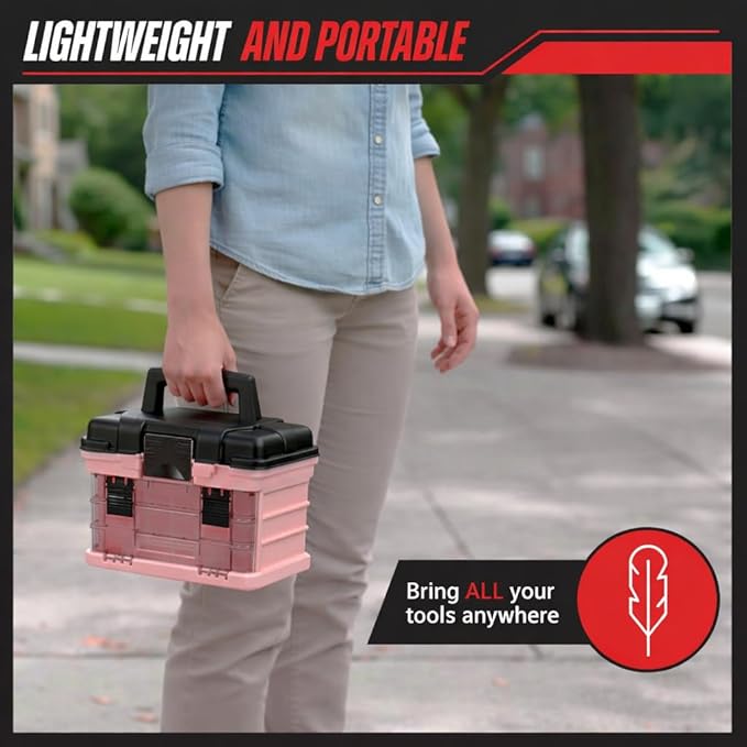 Pink Tool Box Organizer with Removable Compartments – Portable Storage Case for Crafts, Beads, Screws & Small Tools – Lightweight Utility Organizer by Stalwart
