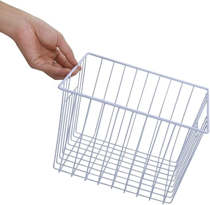 Freezer Organizer Bin, Kitchen Metal Wire Storage Basket, Pantry Cupboard Household Container Divider with Handles, Bathroom, Closet, Bedroom, Office, Rustproof - White（4）