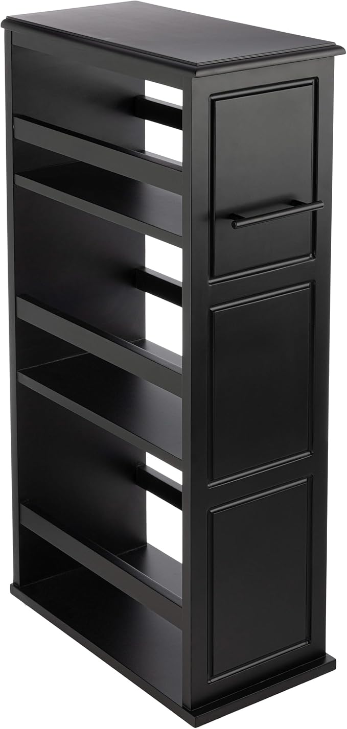 Lavish Home 3-Tier Slim Rolling Storage Cart - 16.7” x 9” Narrow Rolling Cart with Handle and Wheels for Bathroom, Laundry Room, and Kitchen Organization - Pull-Out Home Organizers (Black)