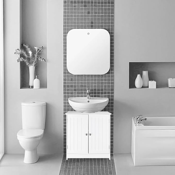Pedestal Sink Storage Cabinet with 2 Doors, Under Sink Bathroom Cabinet with 2 Doors and Shelf, Under Sink Cabinet Bathroom Space Saver Organizer Pedestal Sink Vanity Furniture
