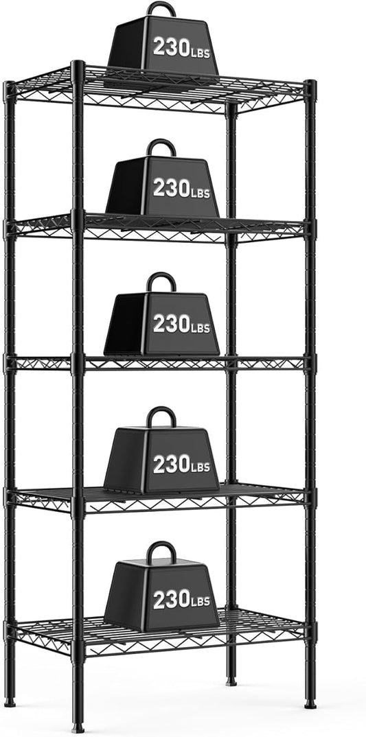 DUMOS 5-Tier Metal Wire Storage Shelves, Adjustable Standing Storage Rack Shelf, Heavy Duty Steel Shelving Unit Organizers for Kitchen Bathroom Pantry Garage, 23.3" W×13.4" D×60" H, Black
