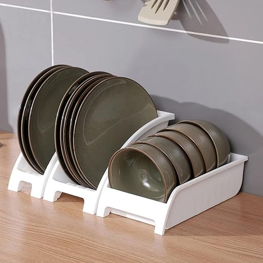 3PCS Dinner Plate Holder,Plastic Kitchen Cabinet Organizer for Dishes Vertical Dishes Storage Rack for Kitchen Countertop(White),3 sizes