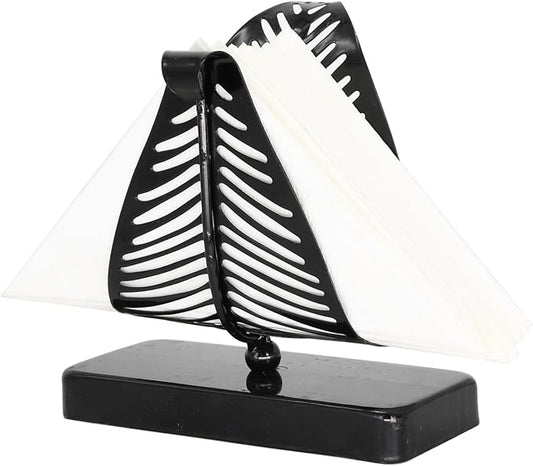 OwlGift Freestanding Modern Napkin Holder with Leaf Design, Tabletop Tissue Dispenser, Napkin Storage Organizer – Black