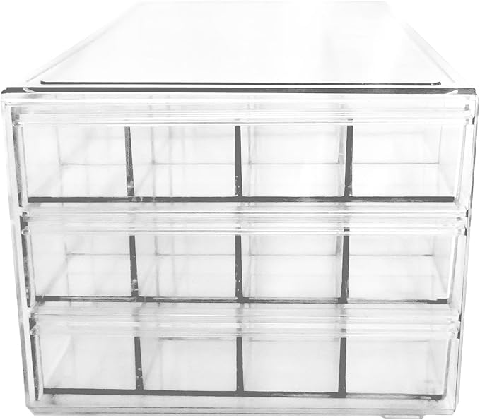Acrylic Transparent Earrings Jewelry Organizer with 3 Drawers 72 grids, Stackable Necklace Rings Display Storage Case Box Holder, Clear