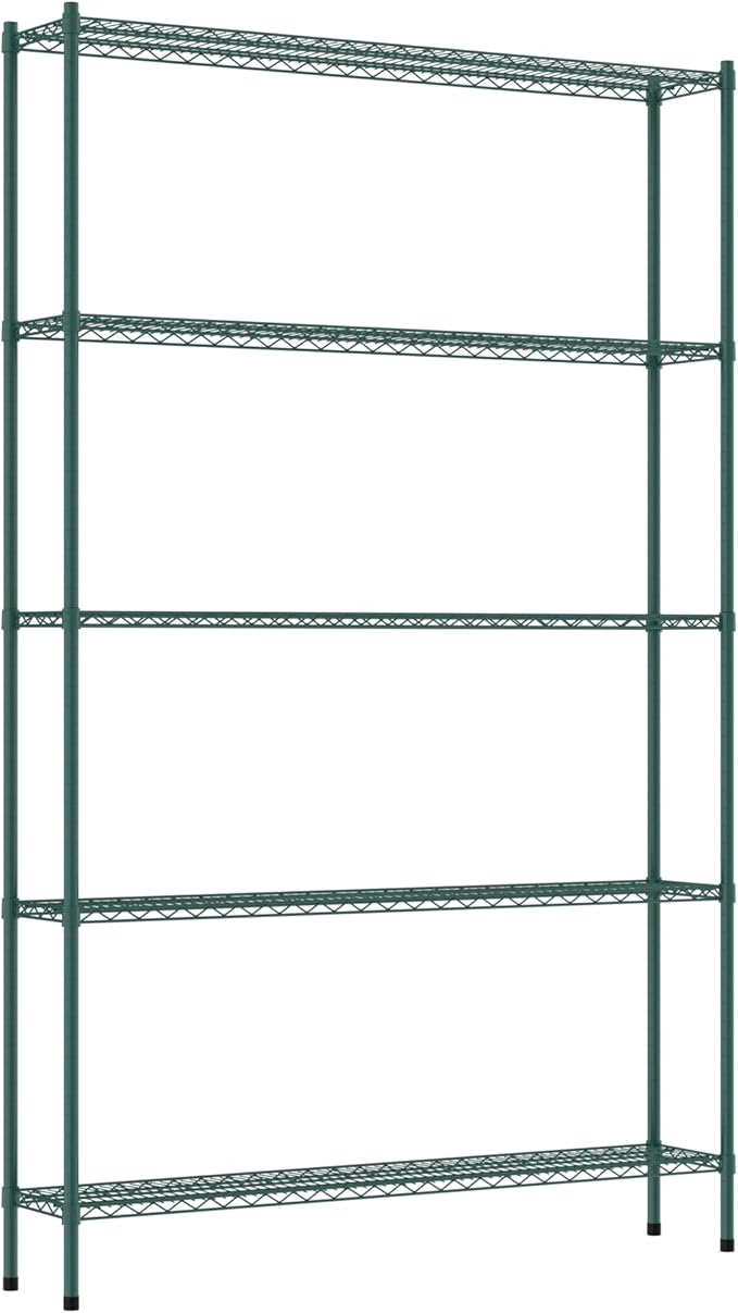 Commercial NSF Listed Green Epoxy Stationary Wire Shelving Kit 12" x 60" x 96", with 5 Shelves Perfect for Warehouse, Walk-in Refrigerator, Freezer, Grocery Store, Restaurant, Dishroom