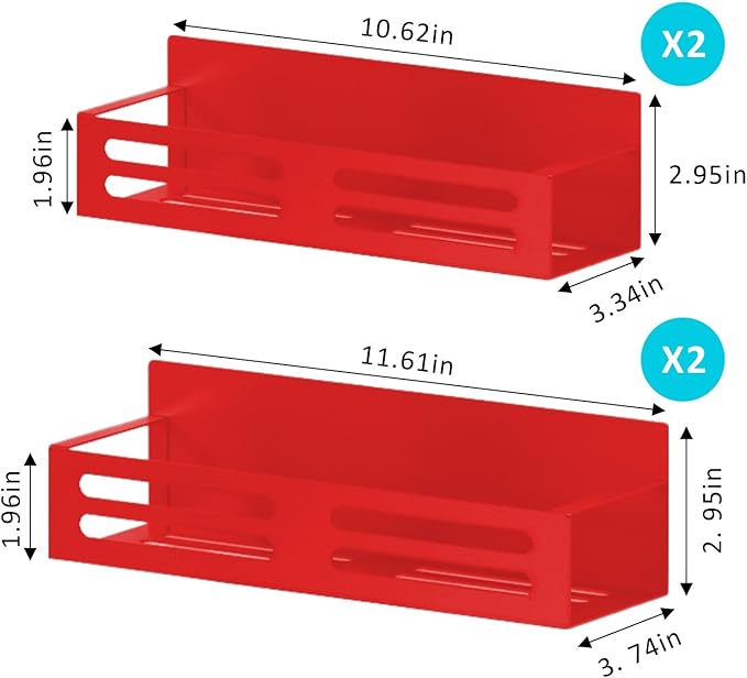 Roysili Magnetic Spice Rack for Refrigerator, Metal Spice Rack Organizer, Magnetic Shelf for Fridge 4Pack Red