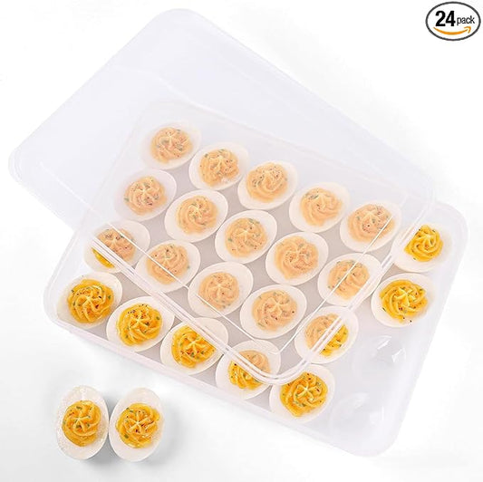 HANSGO Deviled Egg Containers with Lid, Deviled Egg Tray Holder Carrier with Lid for 24 Eggs for Home Party Kitchen Supplies Refrigerator Storage