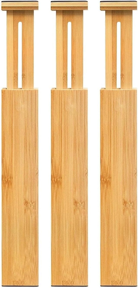 Bamboo Drawer Dividers – Adjustable length from 14 inches to 19.1 inches, spring-loaded expandable storage dividers, suitable for kitchens, bedrooms, offices, and bathrooms. Please(3 partition boards)