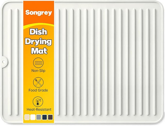 Songrey 16" x 12" Silicone Dish Drying Mat, Kitchen Counter Drying Pad for Sink Dishes or Under Rack, Multi-Use as Heat Resistant Trivet, Coffee Bar Mat