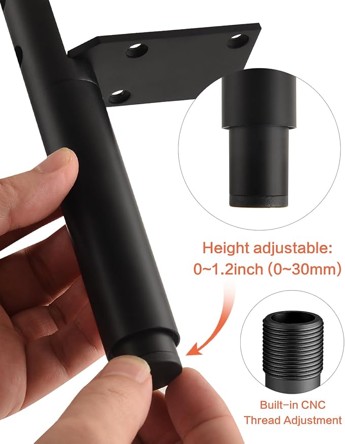 4 Pack Adjustable Furniture Support Legs Stand Black 3.3-4.5 Inch Coffee Table Legs Extenders Dresser Feet Cabinet Feet Replacement L-Shape Desk Leg