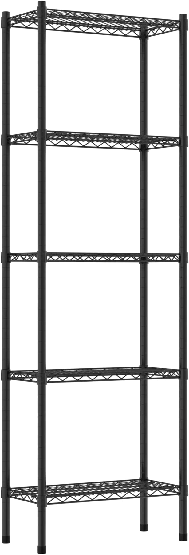 Commercial NSF Listed Black Epoxy Stationary Wire Shelving Kit 12" x 24" x 74", with 5 Shelves Perfect for Warehouse, Walk-in Refrigerator, Freezer, Grocery Store, Restaurant, Dishroom