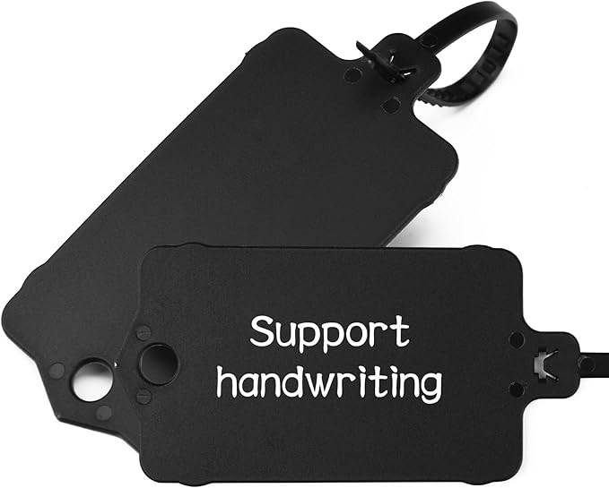 LeadSeals 100pcs Blank Plastic Tags for Labeling Reusable Hanging Tags Ties Key Tag Storage Tag Waterproof Plastic Mark Label Writable Hang Sign with One Marker Pen (Black)