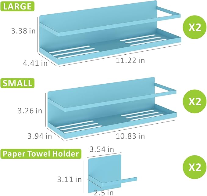 Roysili Magnetic Spice Rack For Refrigerator, Space Saving Magnetic Shelf For Fridge Blue 4 Pack With Magnetic Paper Towel Holder