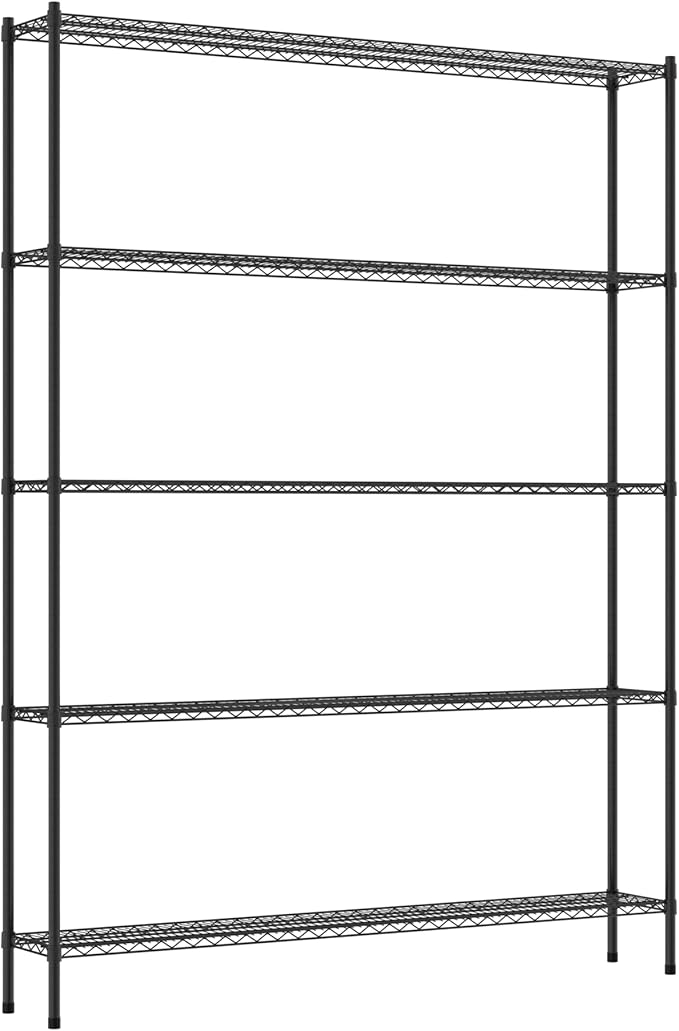 Commercial NSF Listed Black Epoxy Stationary Wire Shelving Kit 12" x 72" x 96", with 5 Shelves Perfect for Warehouse, Walk-in Refrigerator, Freezer, Grocery Store, Restaurant, Dishroom