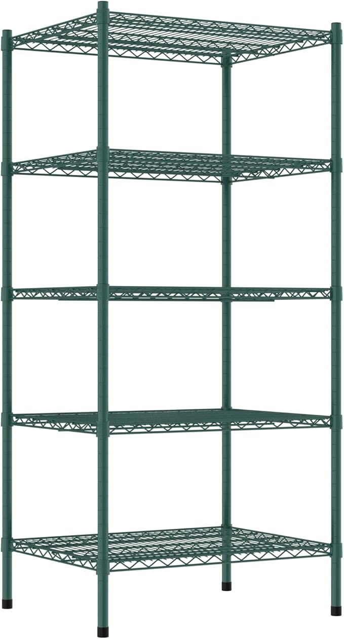 Commercial NSF Listed Green Epoxy Stationary Wire Shelving Kit 24" x 30" x 64", with 5 Shelves Perfect for Warehouse, Walk-in Refrigerator, Freezer, Grocery Store, Restaurant, Dishroom