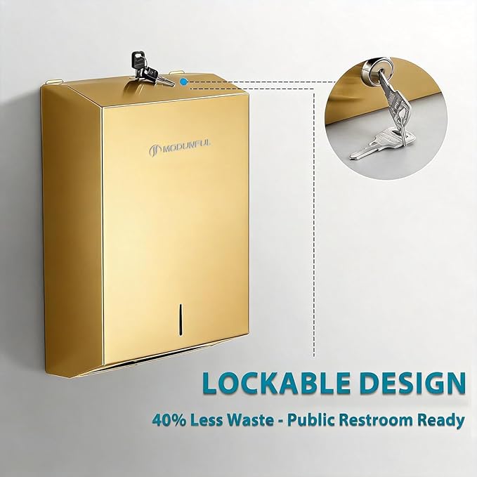 Commercial Paper Towel Dispenser Gold - Multifold Paper Towel Dispenser Wall Mount, High Capacity Stainless Steel Tissue Holder, Suitable for Bathrooms and Public Places
