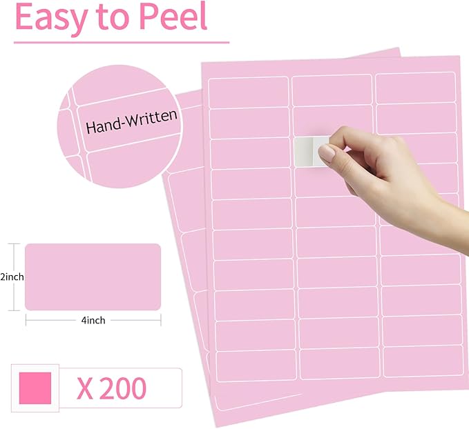 YEGAWEN - 8-1/2 x 11 Neon Color High Light Labels for Laser & Inkjet Printer, Strong Adhesive (Pink, 1" x 2-5/8" - 30 Per Page | 600 Labels)