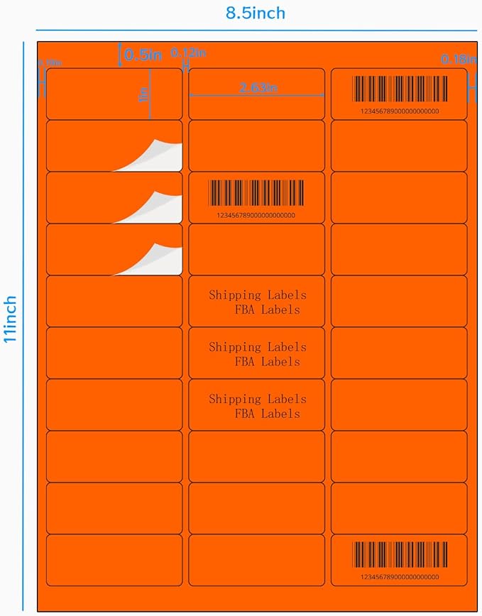 Yegawen 1" x 2-5/8" Address Labels 600 Labels Sticker Paper for Laser/Ink Jet Printer mailing Labels 8.5"×11" Fluorescent Orange 30 per Sheet