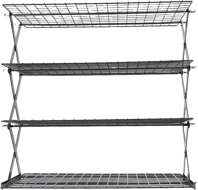 Foldable Countertop Storage Rack, Multi Tires Stainless Steel Space Saving Shelf Collapsible Stackable Organizer with Mesh Design for Drying Food Seasoning (4 Layers)