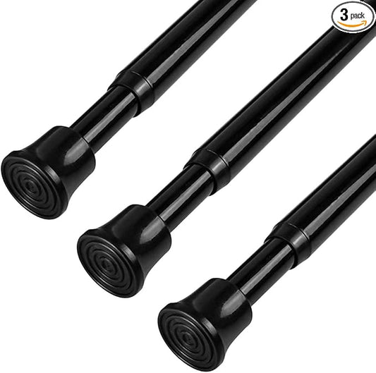 KXLife Small Spring Tension Curtain Rod, Adjustable Spring Tension Rod 18 to 28 inches, Expandable Spring Loaded Tension Rods for Window (Black-3 Pack)