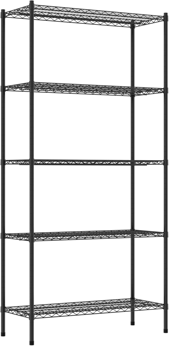 Commercial NSF Listed Black Epoxy Stationary Wire Shelving Kit 18" x 42" x 86", with 5 Shelves Perfect for Warehouse, Walk-in Refrigerator, Freezer, Grocery Store, Restaurant, Dishroom