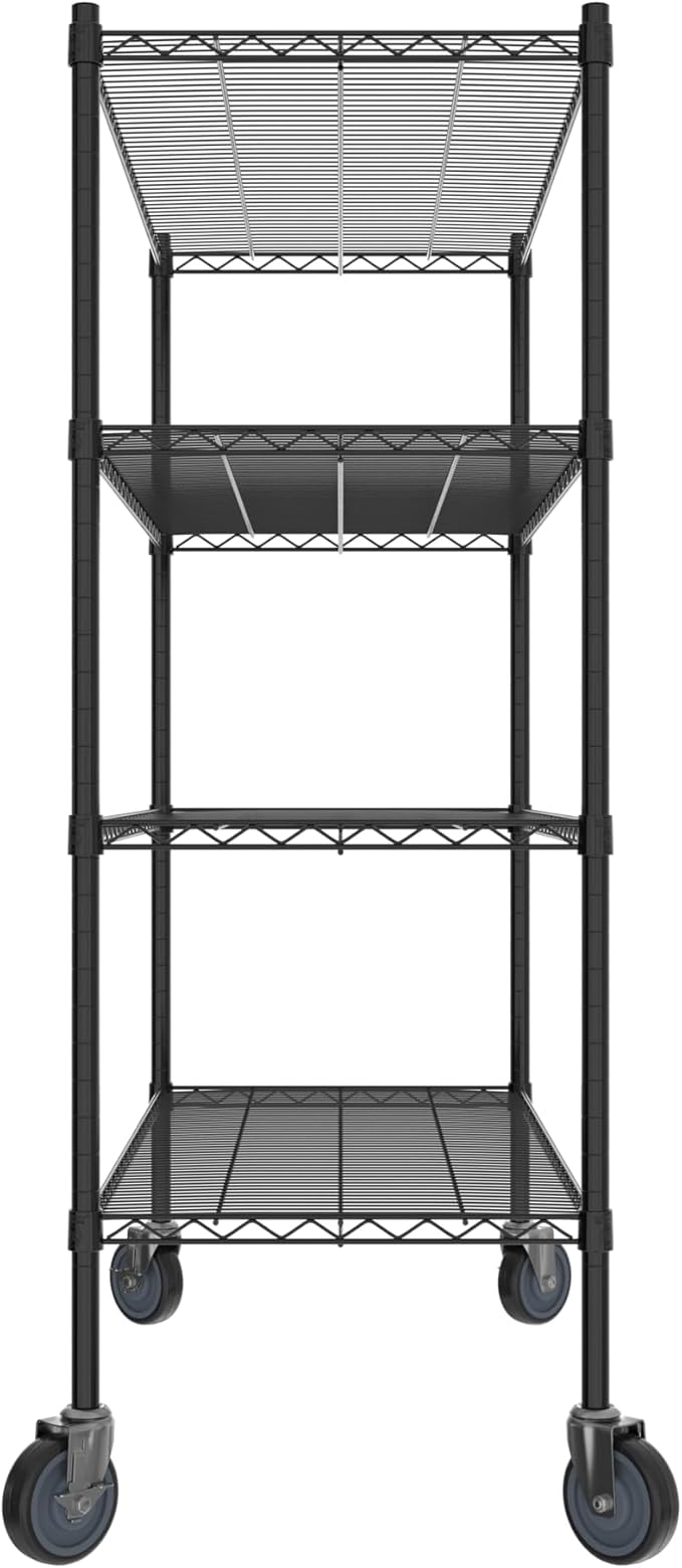 Commercial NSF Listed Black Epoxy Mobile Wire Shelving Kit 21" x 48" x 60", with 4 Shelves Perfect for Warehouse, Walk-in Refrigerator, Freezer, Grocery Store, Restaurant, Dishroom