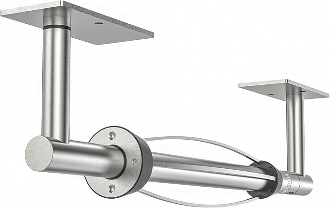 Paper Towel Holder Under Cabinet, Self Adhesive or Wall Mount Hanging Paper Towel Holder with Damping Effect, Single Hand Operable, Stainless Steel for Kitchen Bathroom (Silver)