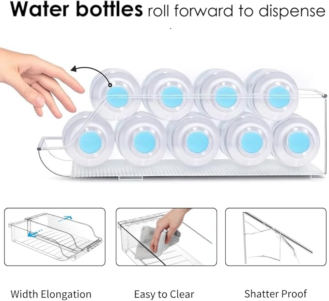 BIINONE Adjustable Soda Can Dispenser for Refrigerator –Expandable Width PET Drink Organizer, Stackable Space-Saving Fridge Organizer for Cans & Bottles – 2 Pack