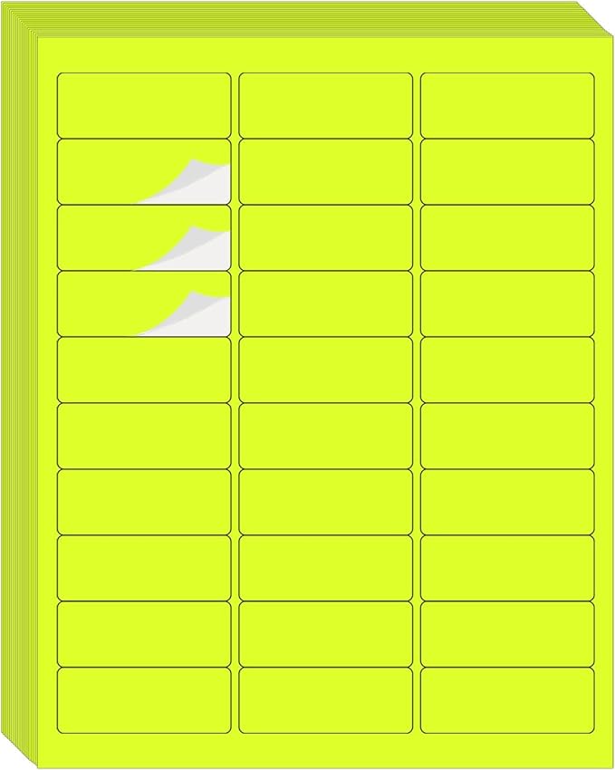 Yegawen 1" x 2-5/8" Address Labels 600 Sticker Paper for Laser/Inkjet Printer mailing Labels 8.5"×11" Fluorescent Yellow 30 per Sheet