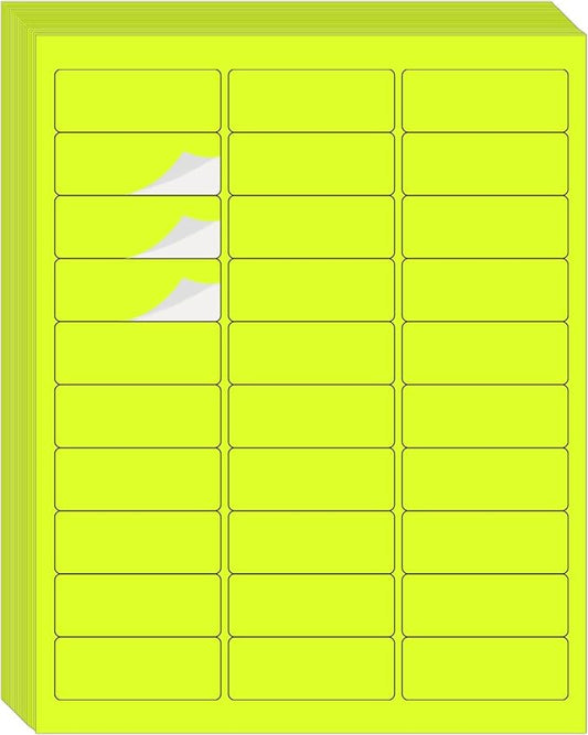 Yegawen 1" x 2-5/8" Address Labels 600 Sticker Paper for Laser/Inkjet Printer mailing Labels 8.5"×11" Fluorescent Yellow 30 per Sheet