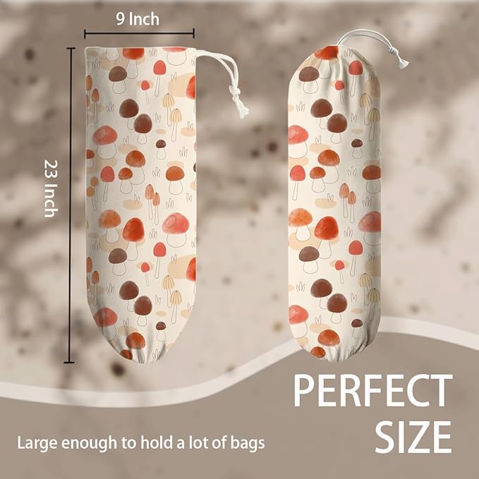 Mushroom Plastic Bag Holder, Reusable Grocery Bags Holder, Washable Hanging Shopping Bags Carrierfor Home Kitchen, Kitchens Housewarming Gifts, Kitchen Pattern Garbage Bag 51
