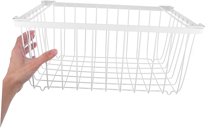 Chest Freezer Organizer With Folding Handle: Stackable Bin Basket Meat Storage Container - Vertical Sides Wire Ventilation Hanging Rack For Upright Deep Refrigerator