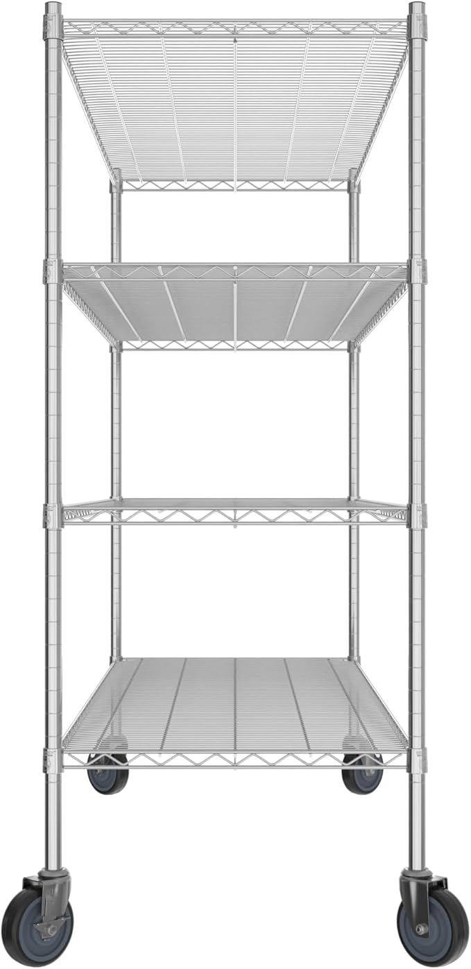 Commercial NSF Listed Chrome Mobile Wire Shelving Kit 24" x 60" x 60", with 4 Shelves Perfect for Warehouse, Walk-in Refrigerator, Freezer, Grocery Store, Restaurant, Dishroom