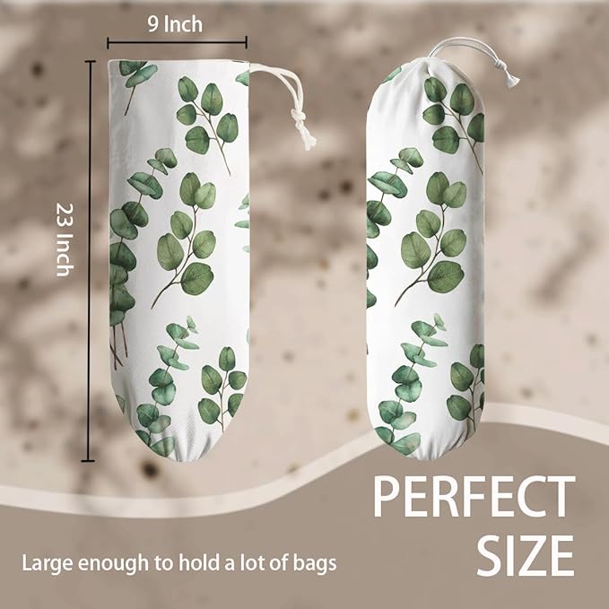 Green Leaves Grocery Bag Holder, Wall Mount Bags Holder for Kitchen Car Camping, Trash Bag Organizer, Kitchen Housewarming Gifts for Women Family Friends Grandma Mom, bags-10