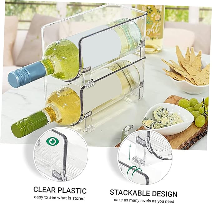 UKCOCO 2Pcs Stackable Drawer Style Wine Storage Bin Transparent Refrigerator Organizer for Bottles and Cans Vertical Display Stand for Wine Lovers and Drink Storage
