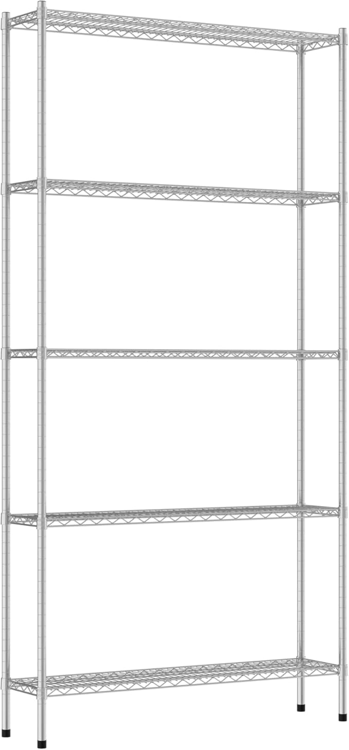 Commercial NSF Listed Chrome Stationary Wire Shelving Kit 12" x 48" x 96", with 5 Shelves Perfect for Warehouse, Walk-in Refrigerator, Freezer, Grocery Store, Restaurant, Dishroom
