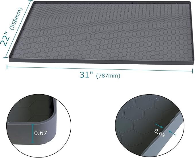 Jacooxi Under Sink Mat 31 x 22 for Kitchen Waterproof, Silicone Under Sink Liner for Kitchen Bathroom Cabinet Organizers and Storage, Easy to Clean Cabinet Mat, Grey