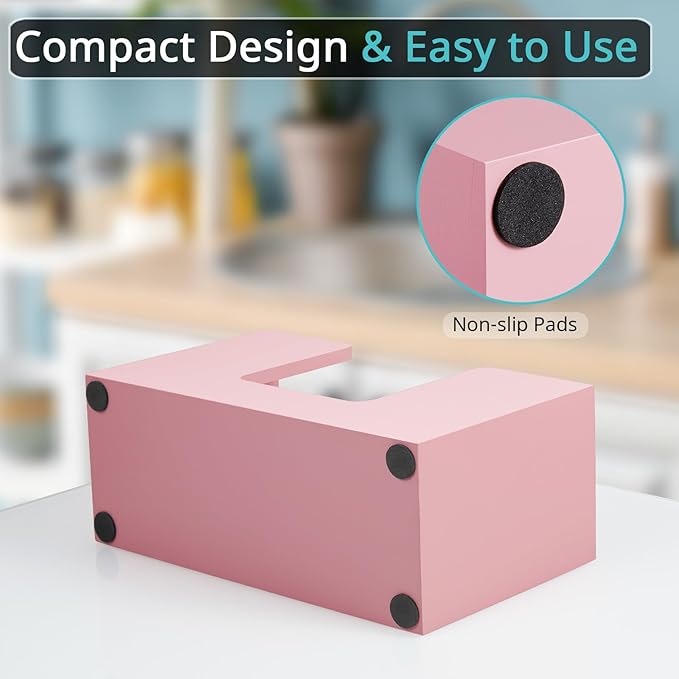 Paper Towel Dispenser Countertop, Wooden Bathroom Paper Towel Holder, Pink Napkin Holder for Kitchen, Countertop Multifold C-Fold, Z-Fold, Trifold Paper Hand Towel Dispenser for Bathroom Toilet