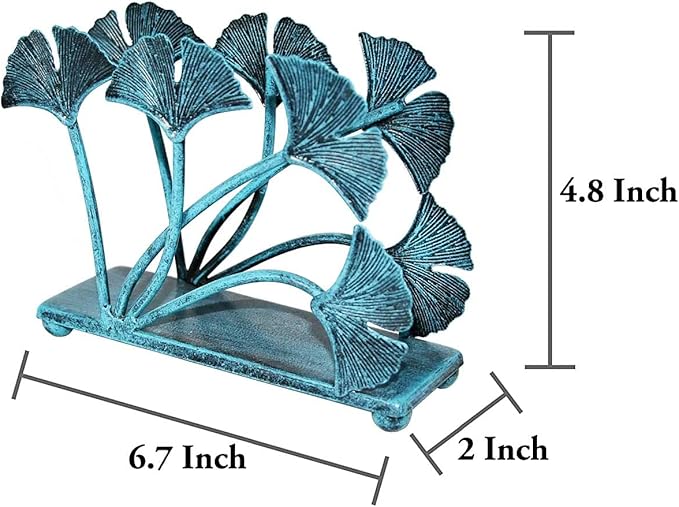 OwlGift Modern Ginkgo Leaves Design Napkin Holder for Tables, Metal Paper Napkin Storage for Kitchen, Stylish Paper Towel Dispenser, Mail Letter Sorter Rack, Document File Organizer – Turquoise