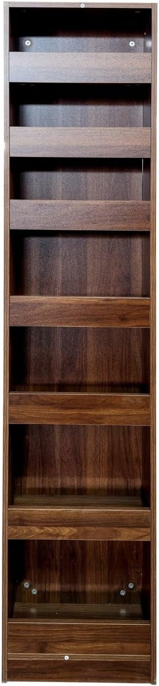 7-Tier Slim Pull-Out Storage Cabinet 15.75" W x 70.75" H Narrow Pantry Organizer Shelf for Kitchen Between Refrigerator Counter Gap, Walnut