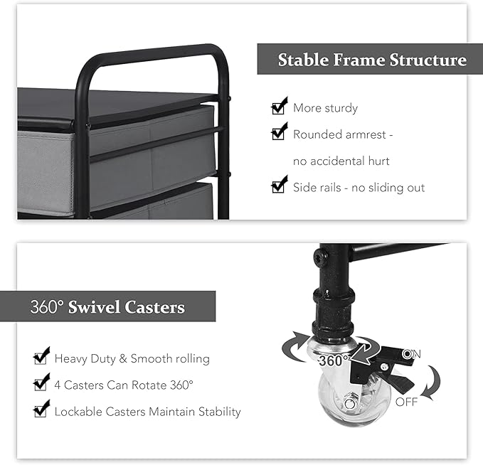 Mini Fridge Stand, Fridge Stand with Storage, 2 Drawer Fridge Cart, Organizer Unit for Mini Fridge, Fridge Stand with Metal Frame and Fabric Drawers, Mini Fridge Table with 4 Swivel Wheels