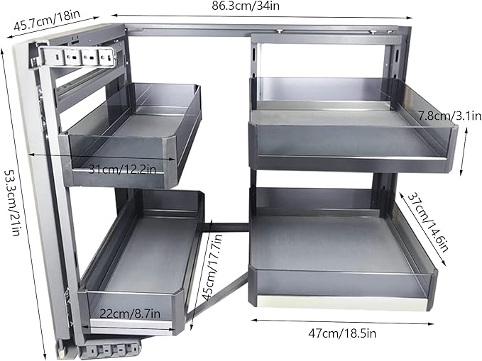 Blind Corner Cabinet Pull Out Organizer, 2 Tiers Swing Tray Blind Corner Cabinet Pull Out with 4 Separate Baskets, Blind Cabinet for 14 Inch Kitchen Organizer, Various Corners