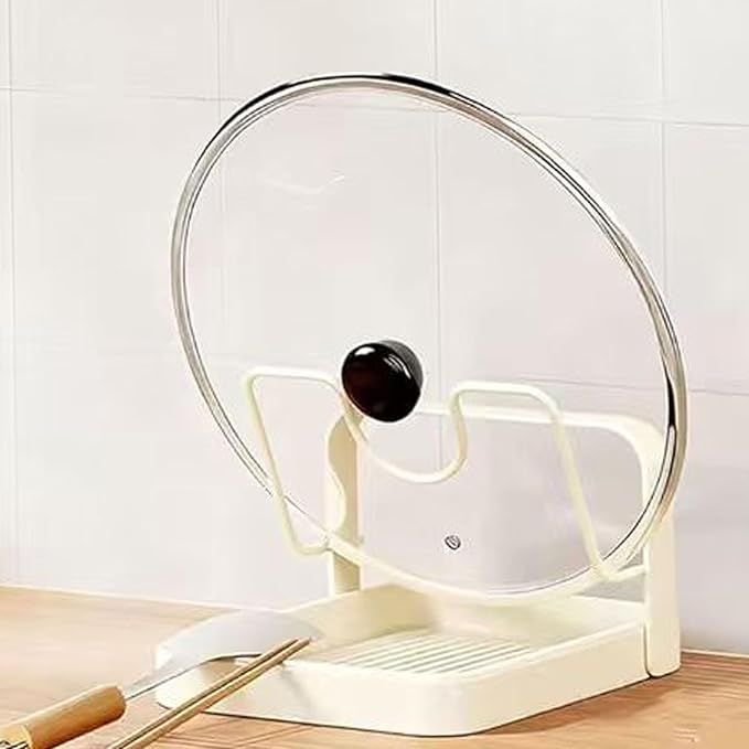 Kitchen Lid Holder While Cooking,Kitchen Pot Lid Storage Rack With Tray,Lid And Spoon Holder While Cooking,Pot Lid Organizer Rack (white - A)