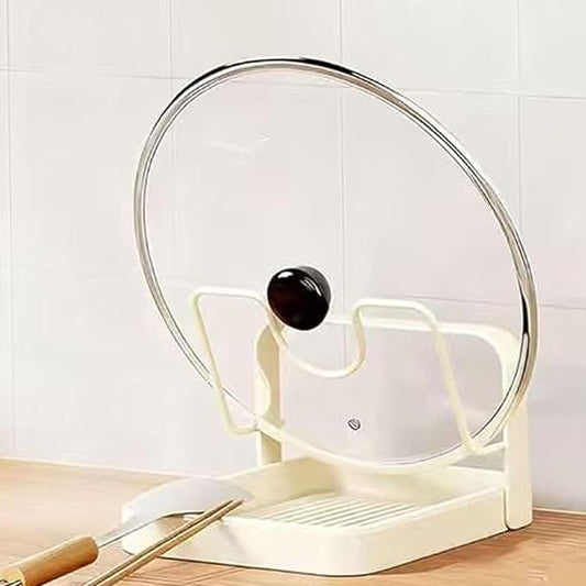 Kitchen Lid Holder While Cooking,Kitchen Pot Lid Storage Rack With Tray,Lid And Spoon Holder While Cooking,Pot Lid Organizer Rack (white - A)